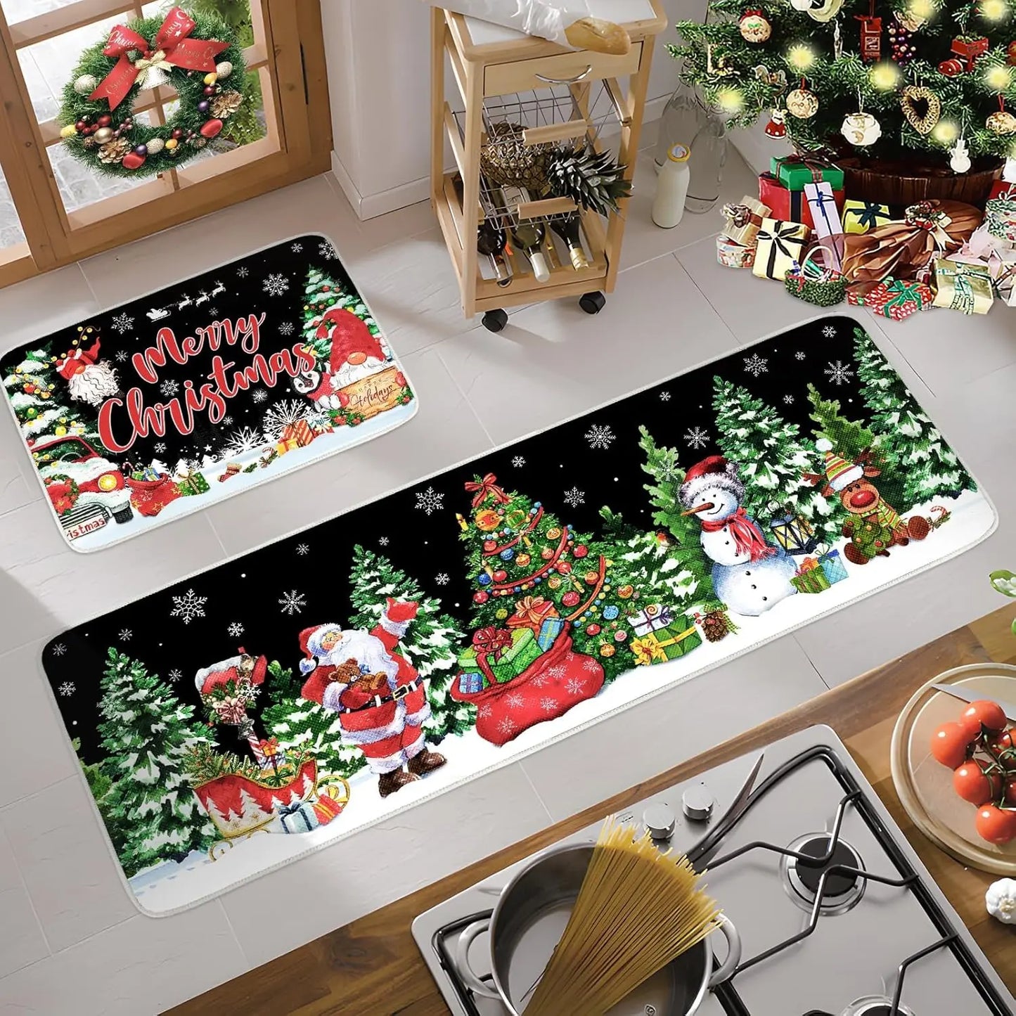 VIKAMA Christmas Gingerbread Man Floor Mat Crystal Velvet Non-Slip Kitchen Entry Door Rug Easy Care Home Decor