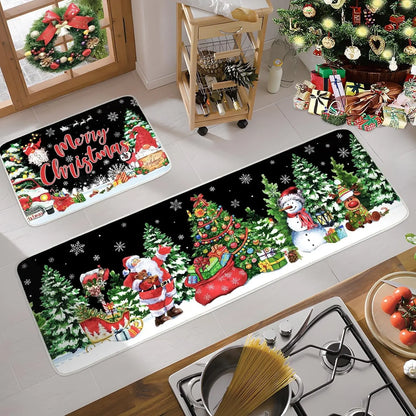 VIKAMA Christmas Gingerbread Man Floor Mat Crystal Velvet Non-Slip Kitchen Entry Door Rug Easy Care Home Decor