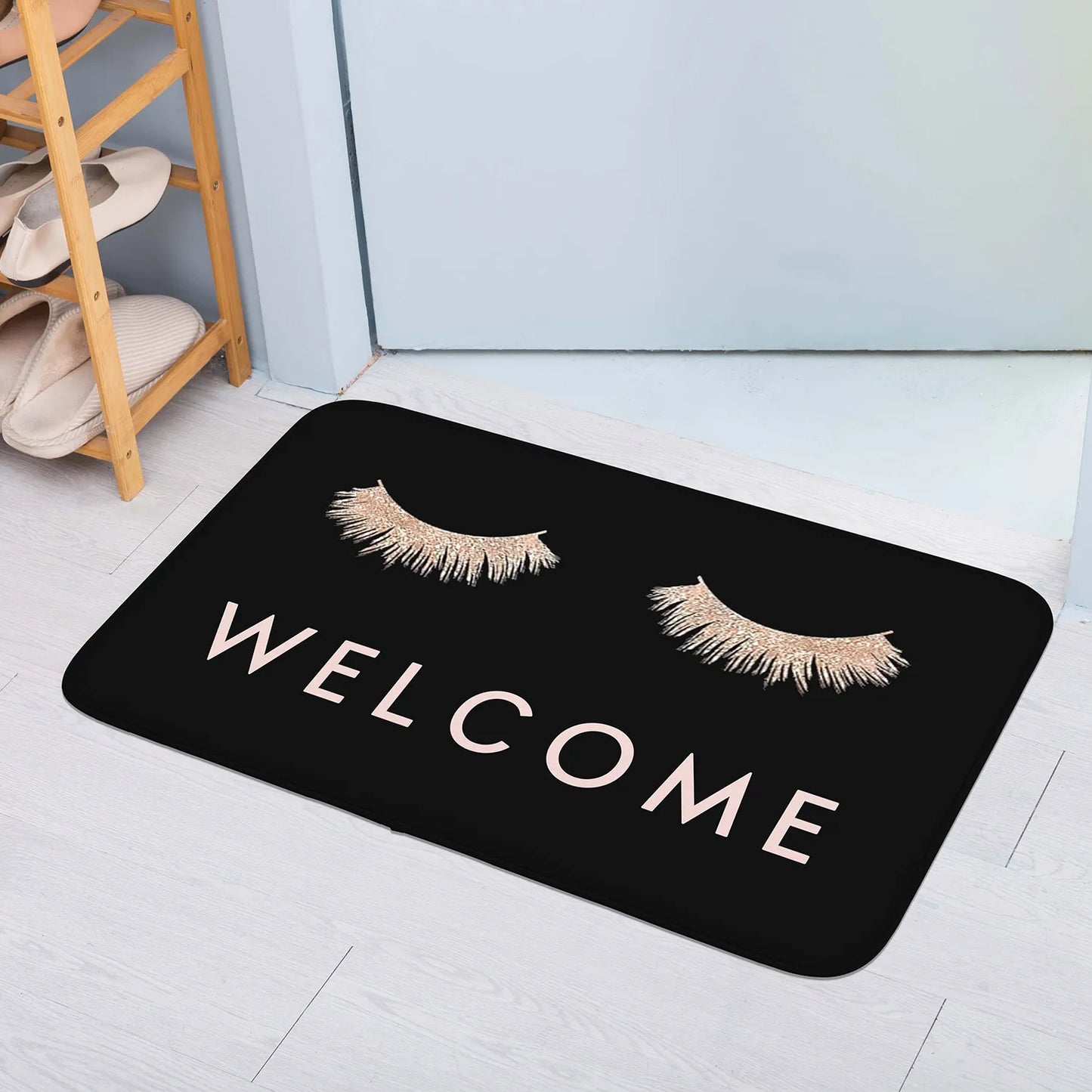 Pink Eye Print Letter Graphic Floor Mat Polyester Absorbent Non-Slip Entrance Door Rug Home Decorative Carpet