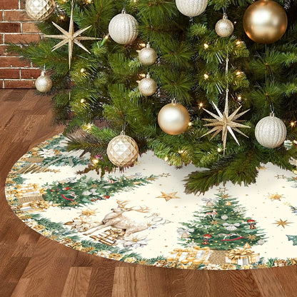 VIKAMA Christmas Tree Skirt Reindeer Holiday Rug