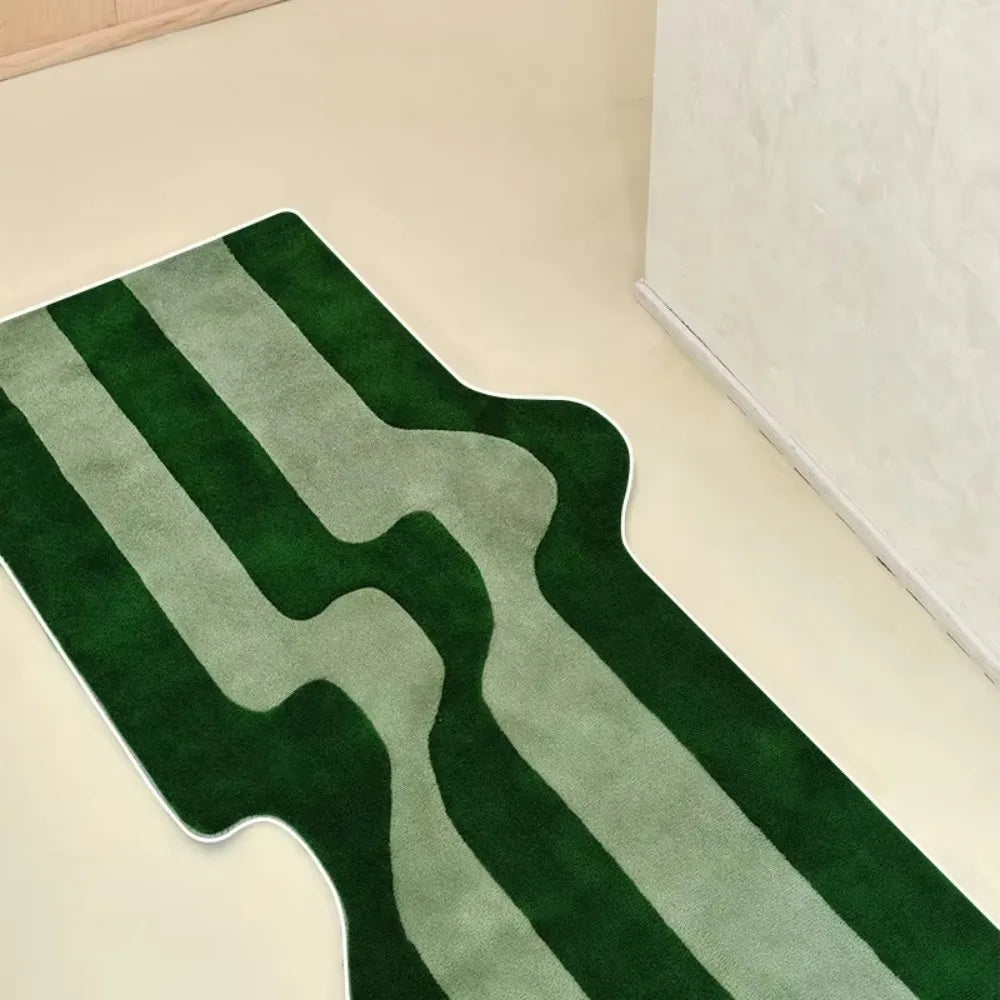 VIKAMA Dark Green Wave Rug Non-Slip Bedside Bedroom Living Room Nordic Floor Mat