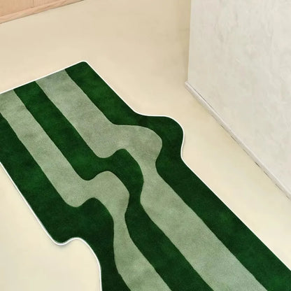 VIKAMA Dark Green Wave Rug Non-Slip Bedside Bedroom Living Room Nordic Floor Mat