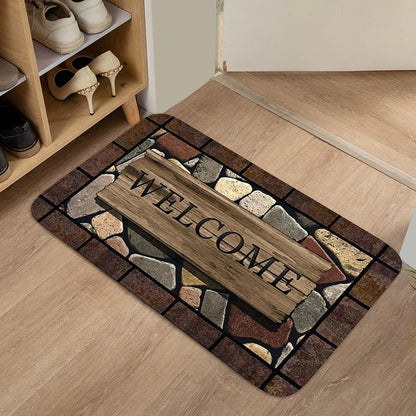 Floral & Letter Graphic Door Mat Non-Slip Welcome Rug Bath Kitchen Garden Small Carpet Home Decor Mat