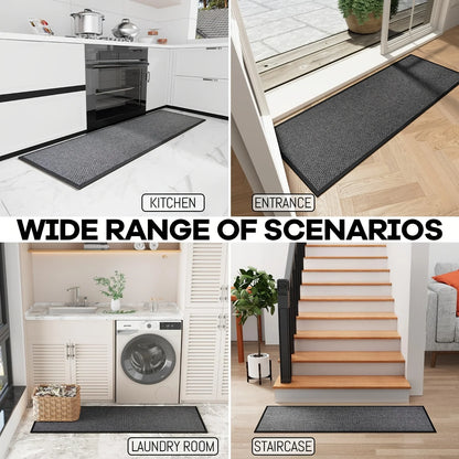 Black & gray interwoven non-slip kitchen runner mat