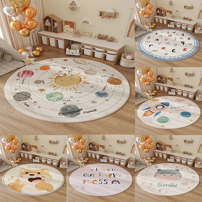 Space Planet Rocket Kids Cartoon Area Rug