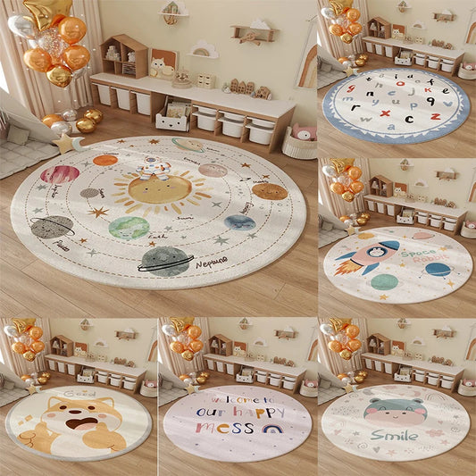Space Planet Rocket Kids Cartoon Area Rug