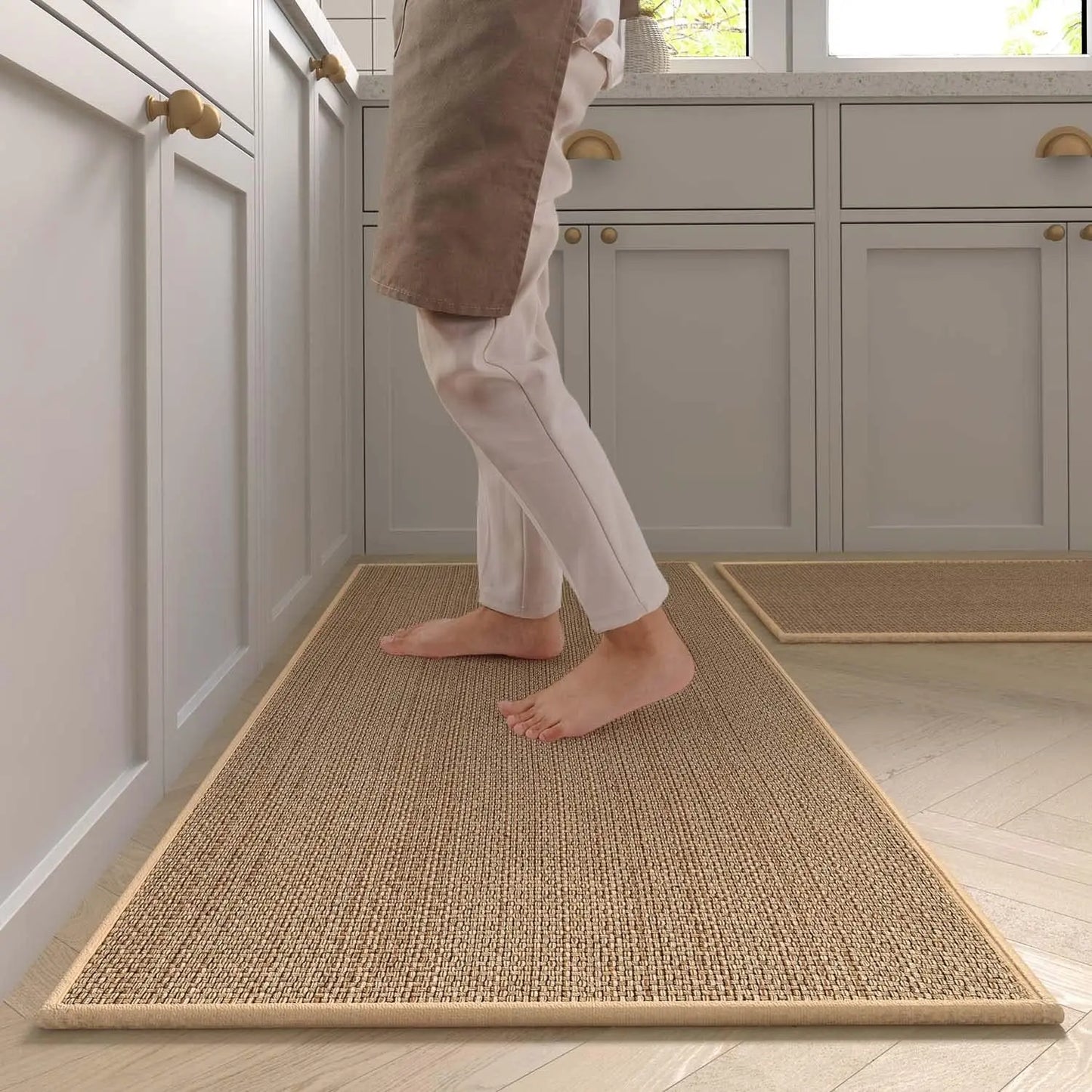 Washable non-slip faux sisal kitchen runner rug natural rubber backing