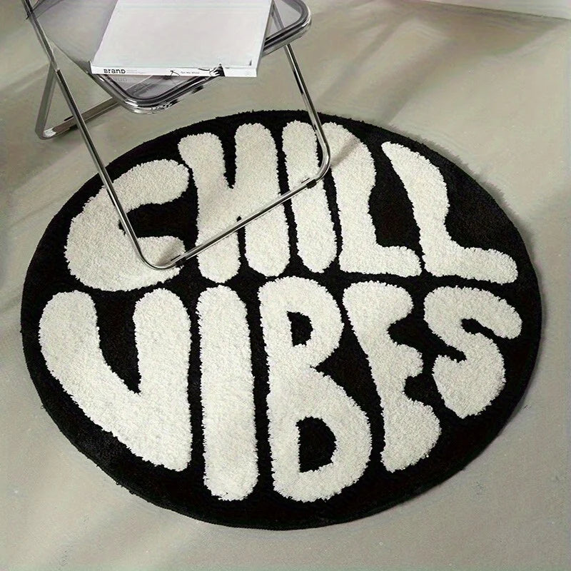 VIKAMA Black & White Faux Cashmere Round Area Rug