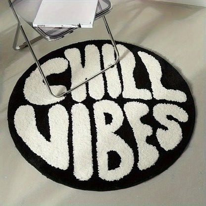 VIKAMA Black & White Faux Cashmere Round Area Rug