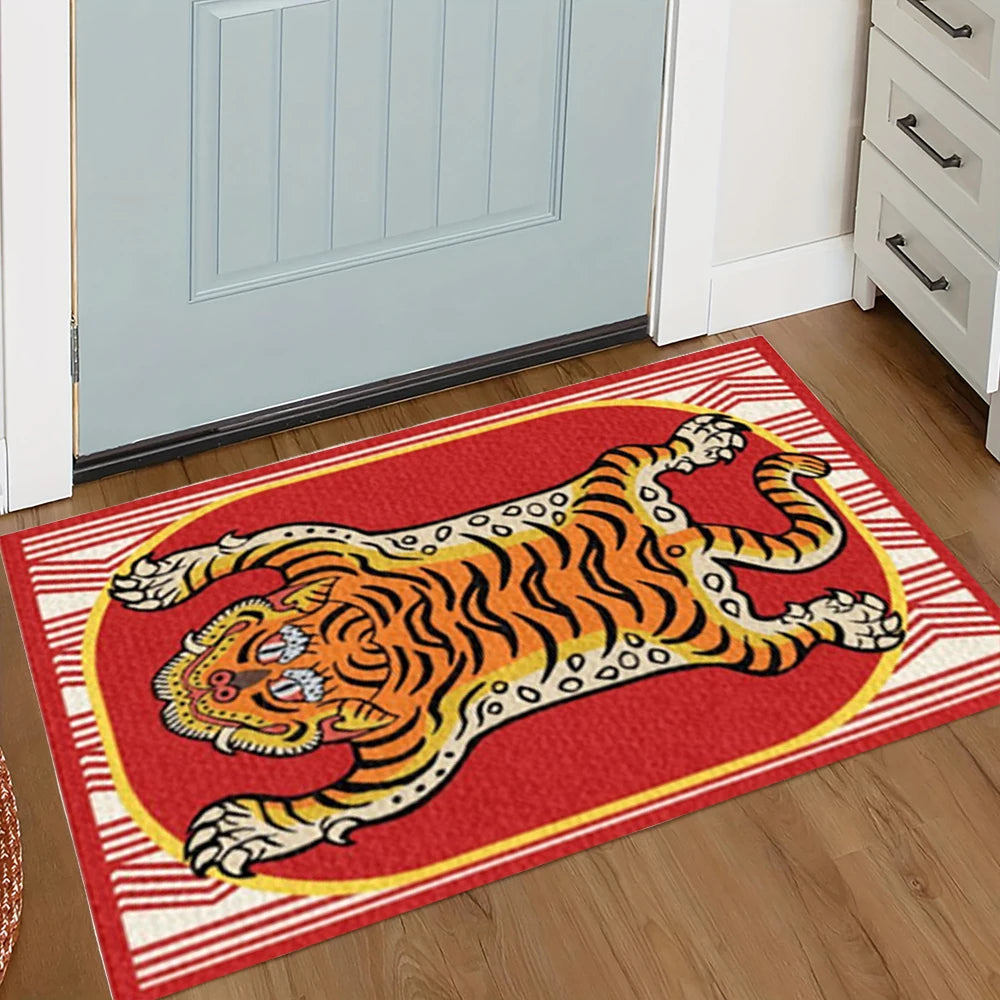 Retro Tiger Checkered Welcome Mat