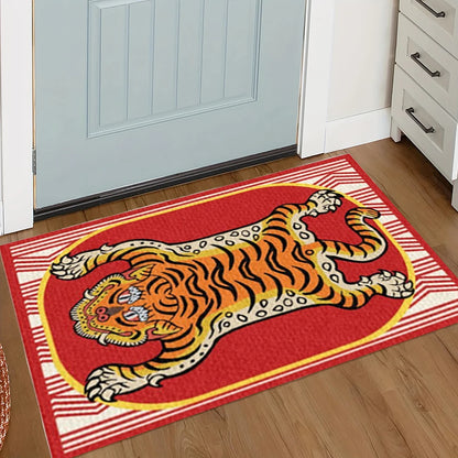Retro Tiger Checkered Welcome Mat