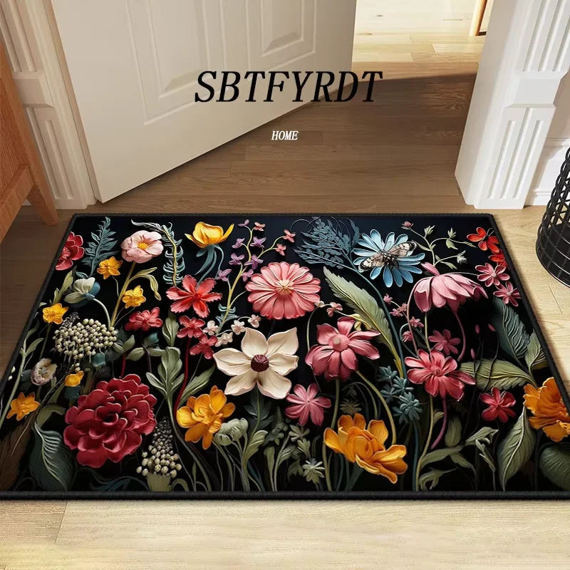 VIKAMA Beautiful Flower Rug Soft Welcome Mat Non-Slip Door Mat Outdoor Carpet Bedroom Living Room Home Decor