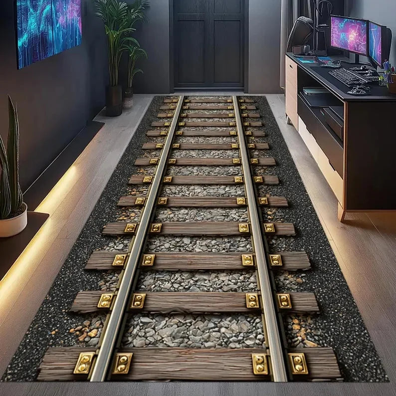 Train Track Kids Runner Rug