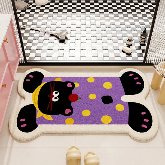 2025 Plush Cartoon Bathroom Floor Mat Thick Absorbent Non-Slip Imitation Cashmere Rug
