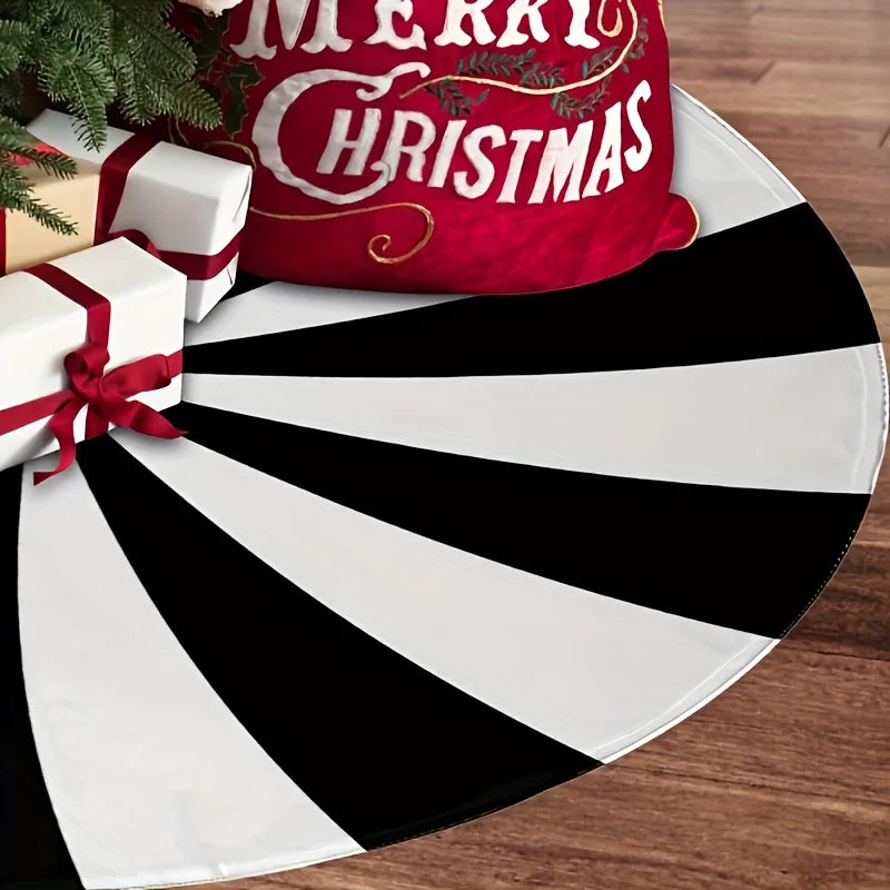 VIKAMA Black White Candy Christmas Tree Skirt Rug