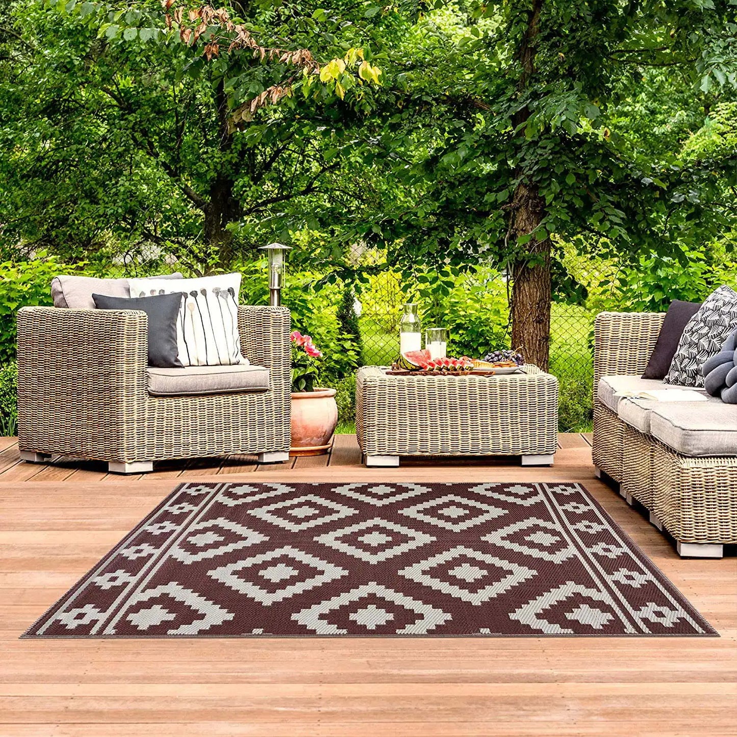 VIKAMA Outdoor Waterproof Area Rug Garden Patio Balcony Backyard Deck Carpet Mat