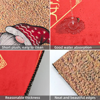 Christmas Cartoon Dwarf Door Mat Red Santa Claus Rug Festive Non-Slip Absorbent Indoor Outdoor Floor Mat Home Decor