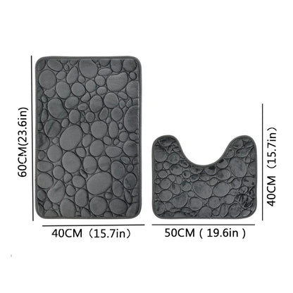 2-Piece Coral Velvet Bathroom Mat Set Pebble Embroidered U-Shaped Toilet Rug Absorbent Non-Slip Door Mat Home Decor