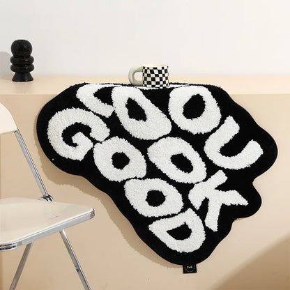 VIKAMA Irregular Letter Floor Mat Faux Cashmere Soft Non-Slip Bedroom Chair Carpet