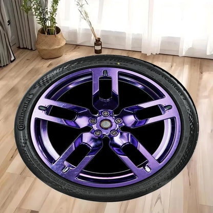 Sporty wheel rim design accent rug
