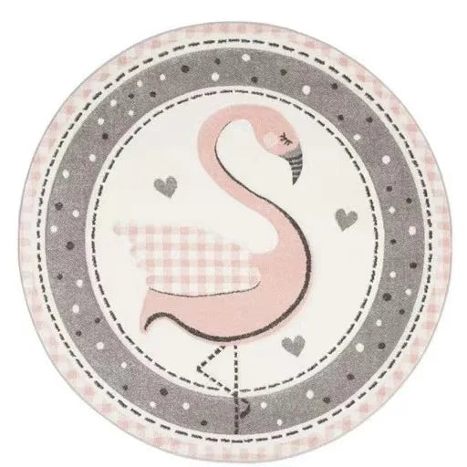 VIKAMA Cartoon Animal Round Cashmere Rug Non-Slip Washable Bedroom Living Room Sofa Mat