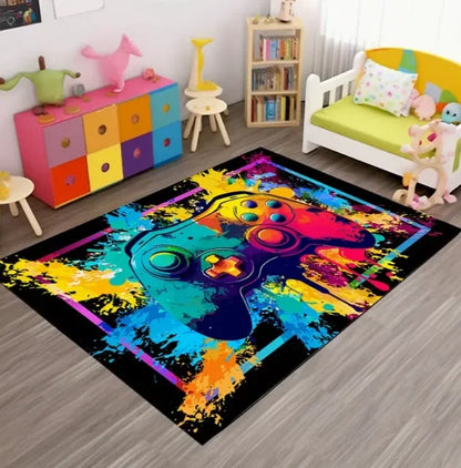 Gaming Player Flannel Floor Mat Halloween Controller Pattern Non-Slip Carpet Game Room Atmosphere Rug Home Decor