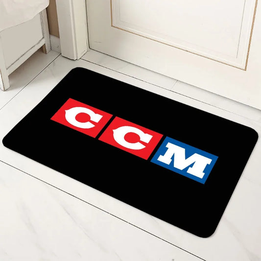 CCM Retro Ice Hockey Logo Non-Slip Microfiber Doormat Durable Washable Floor Mat Entrance Bathroom Kitchen Living Room All-Season Rug