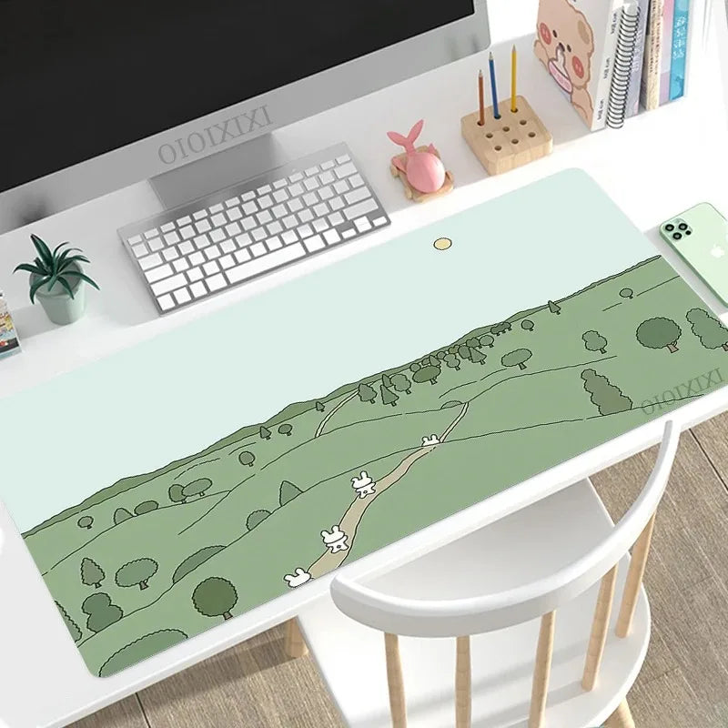 Cute Rabbit Green Large Gaming Mouse Pad