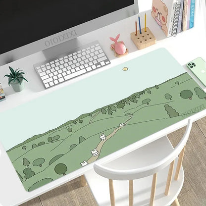 Cute Rabbit Green Large Gaming Mouse Pad