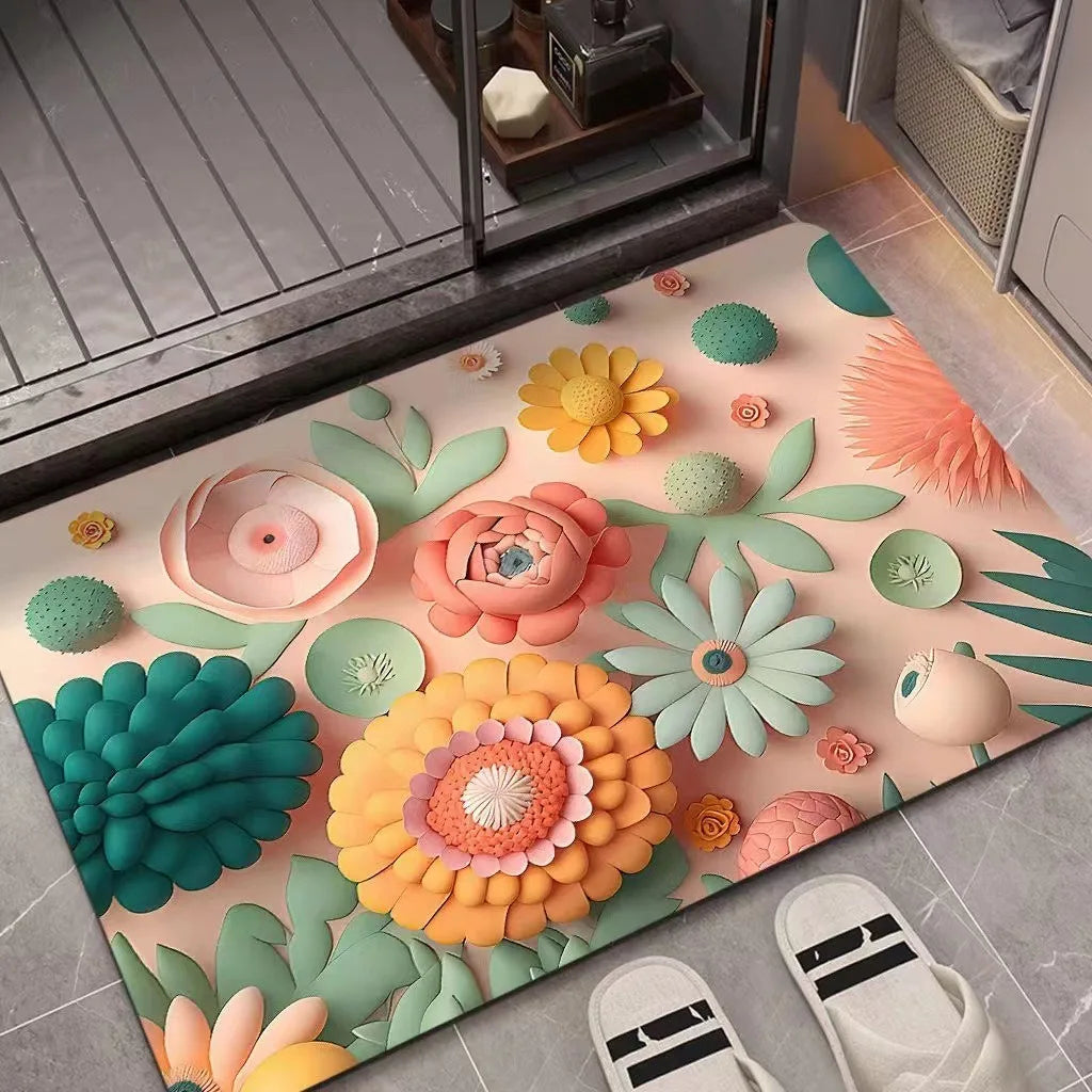 3D Oil Painting Diatomaceous Earth Mat Absorbent Quick-Dry Non-Slip Bathroom Door Floor Rug Home Decor