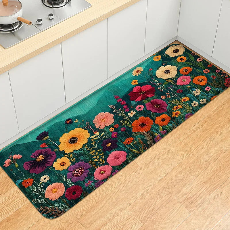 Summer Fresh Floral Kitchen Door Mat Soft Comfortable Bedroom Floor Rug Bathroom Small Carpet Absorbent Foot Mat Home Decor