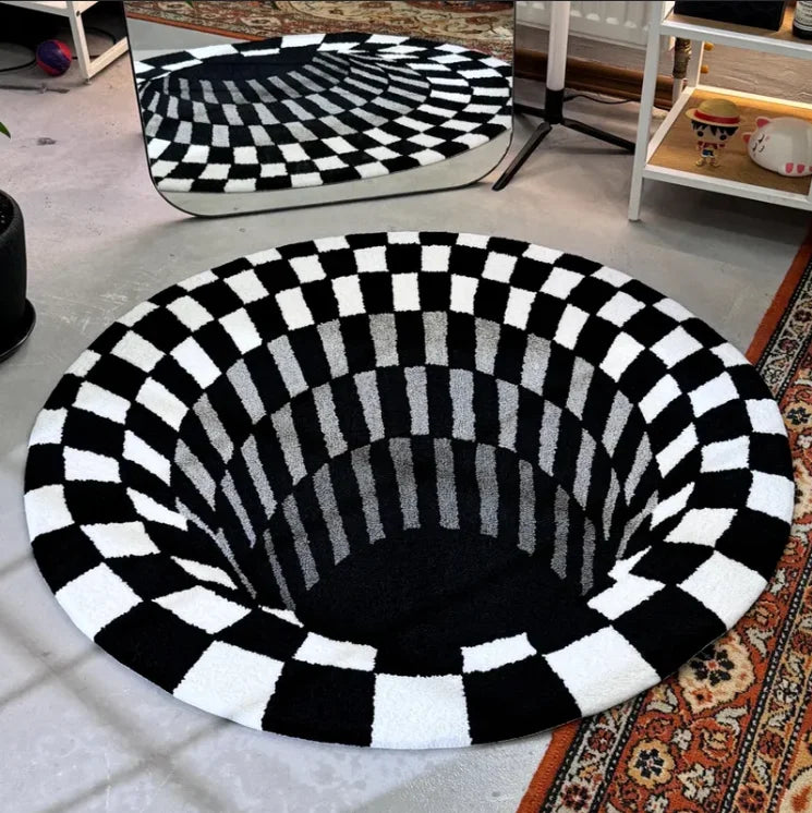 Optical Illusion Rug 3D Vortex Pattern Round Modern Design Retro Home Decoration Carpet