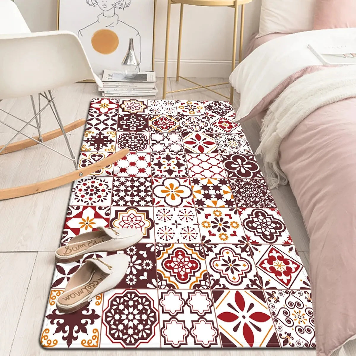 VIKAMA Mandala Patchwork Non-Slip Rug Bedroom Bathroom Living Room Kitchen Carpet Home Decor