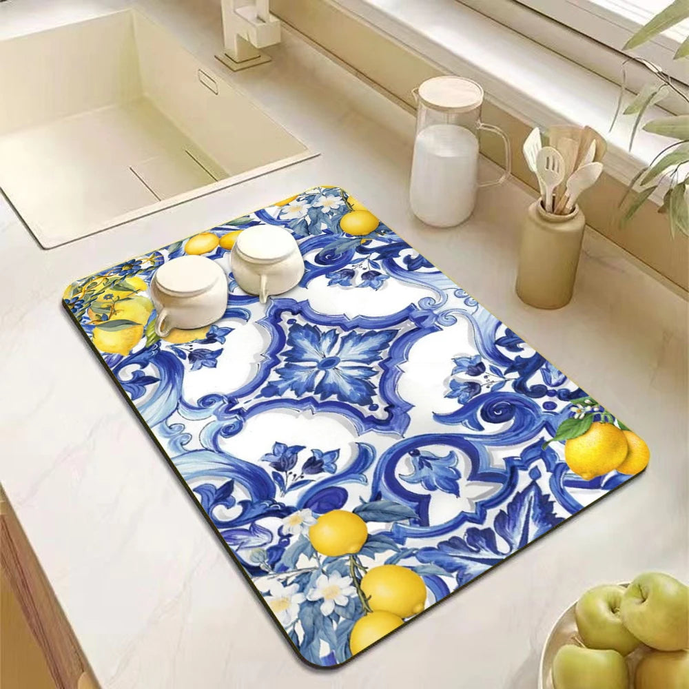 Lemon Rubber Kitchen Drying Mat