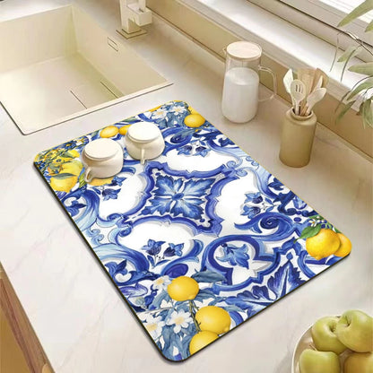 Lemon Rubber Kitchen Drying Mat