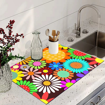 Floral Absorbent Waterproof Drying Mat