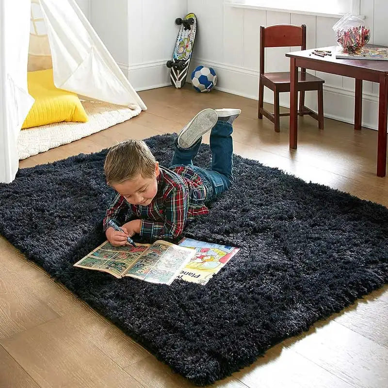 Fluffy Plush Sofa & Coffee Table Area Rug