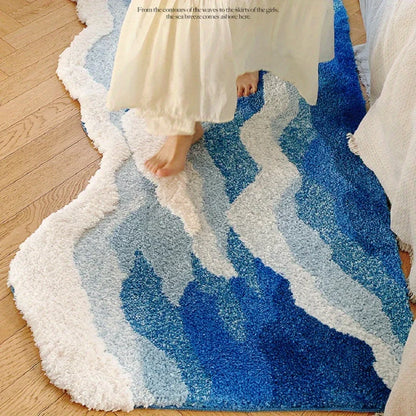Blue Sea Wave Flocking Non-Slip Area Rug