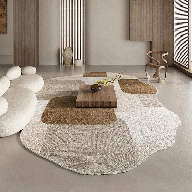 American Retro Brown Irregular Plush Area Rug