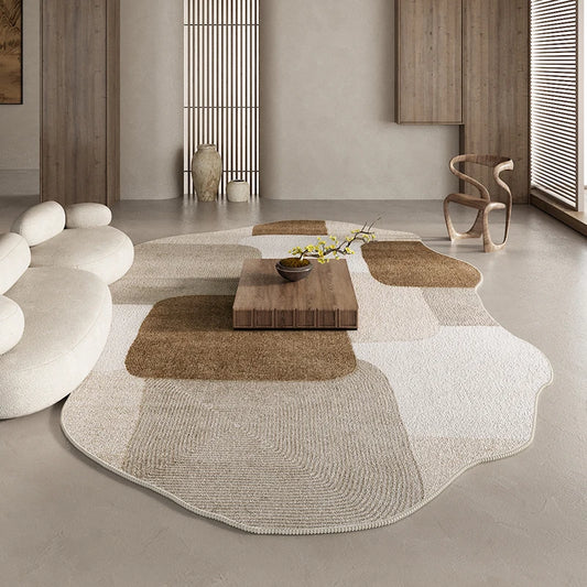 American Retro Brown Irregular Plush Area Rug