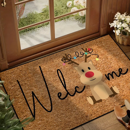 Christmas Cartoon Reindeer Pattern Entrance Floor Mat Absorbent Non-Slip Door Mat Bathroom Door Decoration Rug