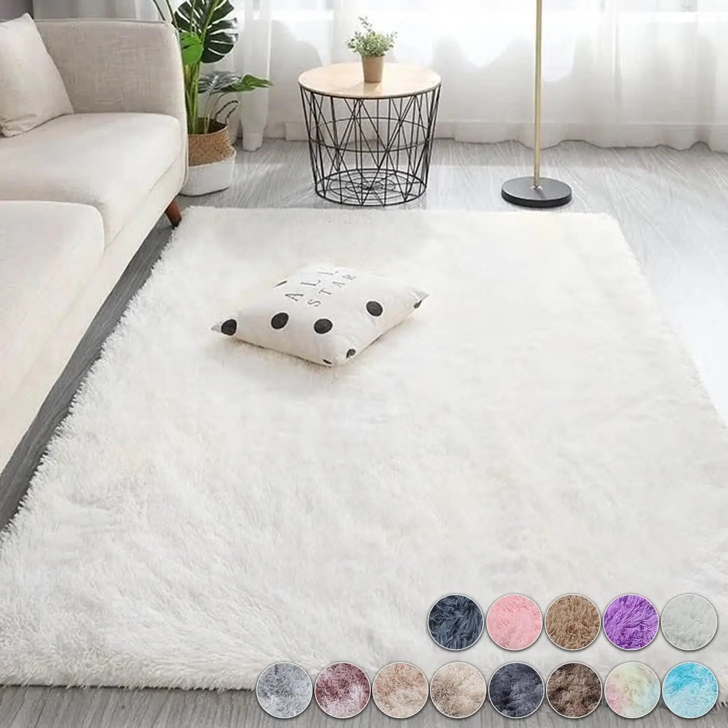 Fluffy Cream White Luxury Wool Area Rug