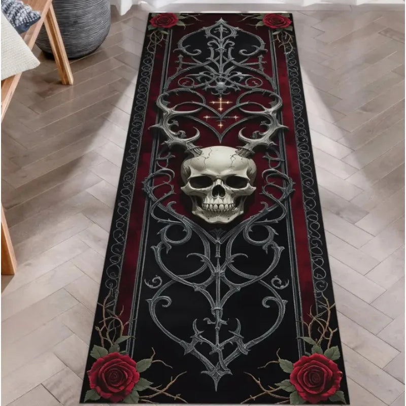 Gothic Skull Rose Runner Rug