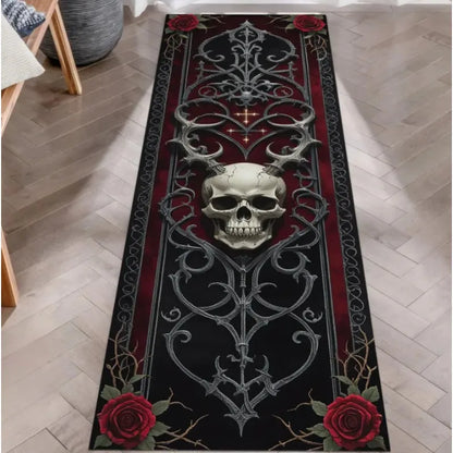 Gothic Skull Rose Runner Rug