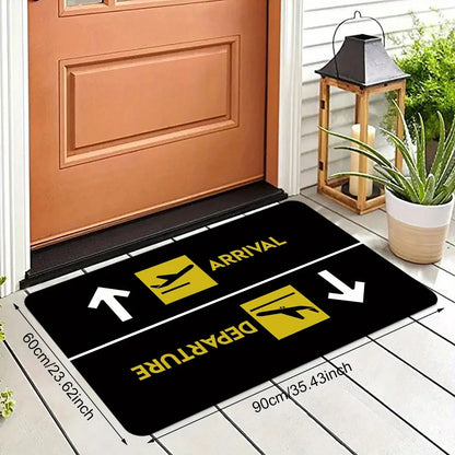Airplane Theme Door Mat Crystal Velvet Washable Non-Slip Entryway Flight Design Rug Black Yellow Foot Mat