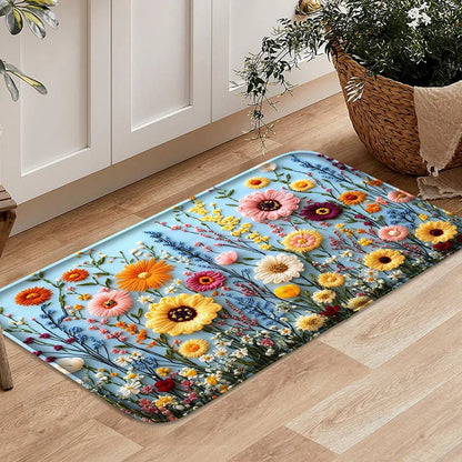 Summer Fresh Floral Kitchen Door Mat Soft Comfortable Bedroom Floor Rug Bathroom Small Carpet Absorbent Foot Mat Home Decor