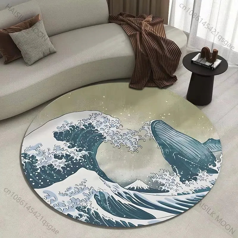 Japanese Great Wave Round Area Rug