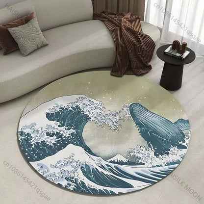 Japanese Great Wave Round Area Rug