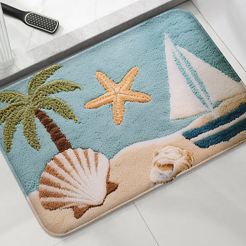 Cartoon Fish Bathroom Mat Non-Slip Absorbent Shower Room Carpet Machine Washable Floor Rug Home Decor