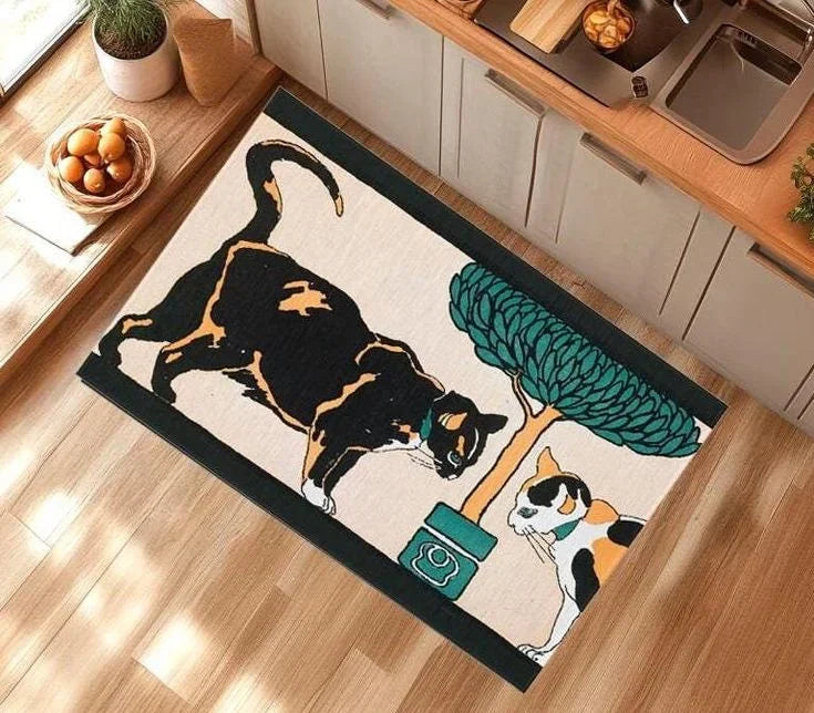 VIKAMA Vintage Black Cat Welcome Mat